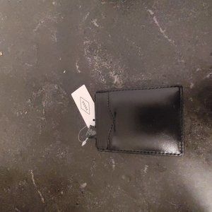 BNWT Fossil Mykel Magnetic Money Clip Credit Card Black Leather Wallet
